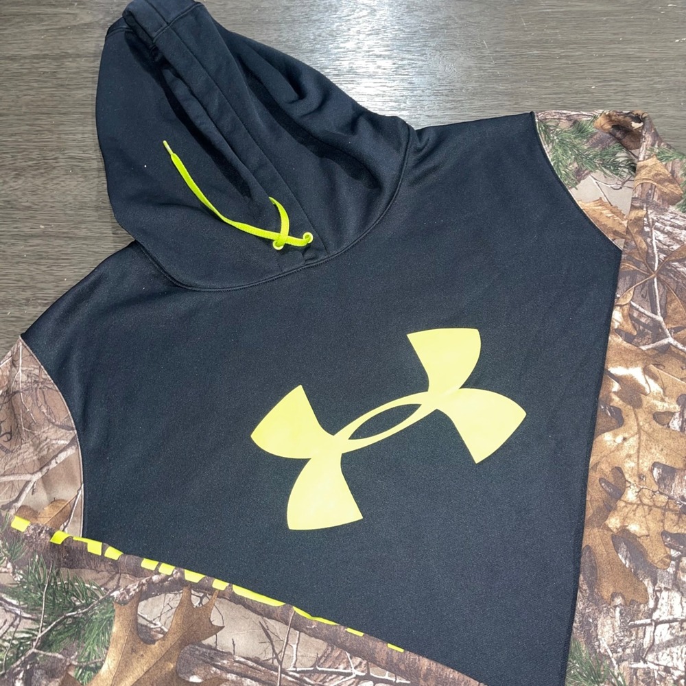 Under Armour Mens 3XL Black Hoodie RealTree Camo Logo Pullover Fleece